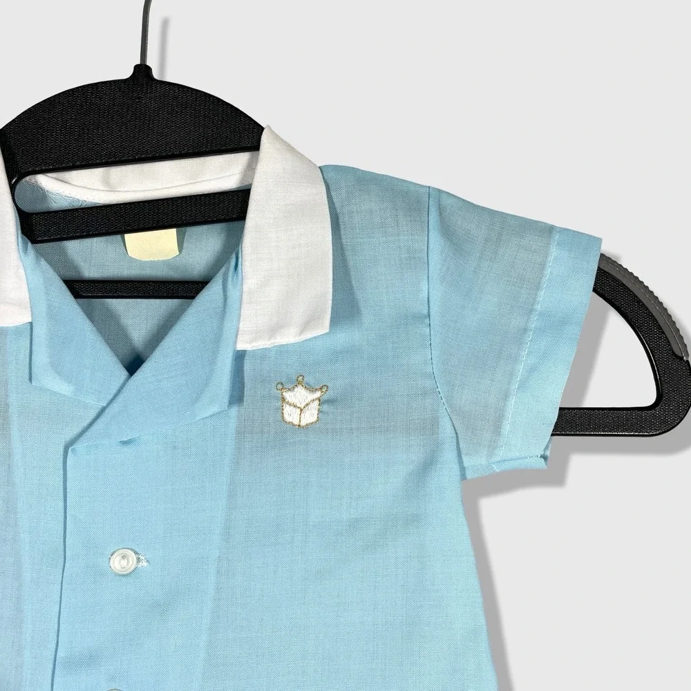 Unbranded Button Up‎ Shirt Kids 12M Blue Vintage Mid Century Aesthetic Nautical
